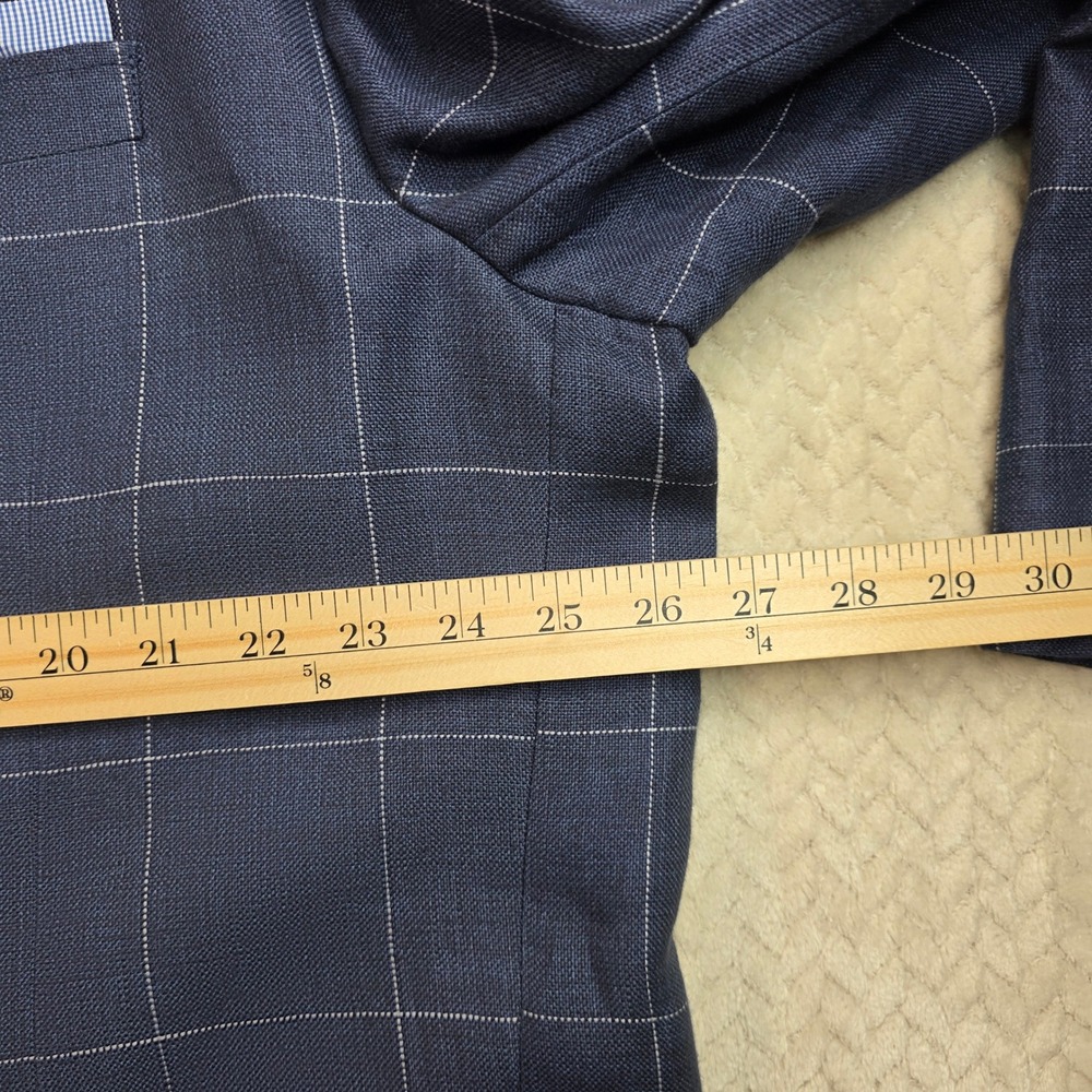 Cremieux Mens XXL Blue Windowpane 100% Linen Blazer Elbow Patches Sport Coat - Picture 9 of 13